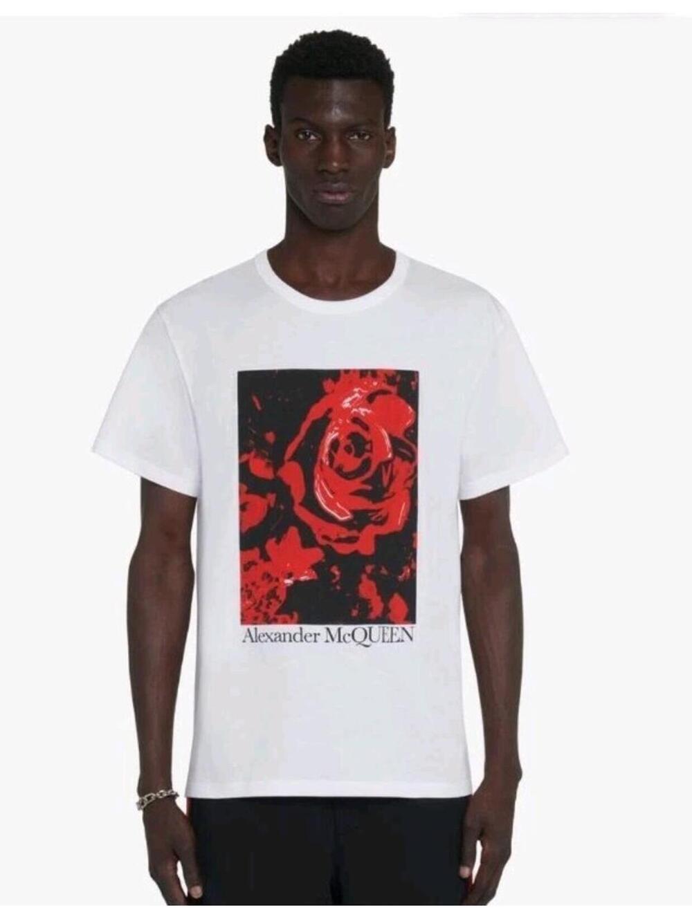 NWT ALEXANDER MCQUEEN Men's Wax Flower T-shirt in White/Red SOLD OUT!!! Rare!!